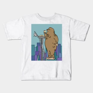 Bigfoot Eats Donuts From The Space Needle Kids T-Shirt